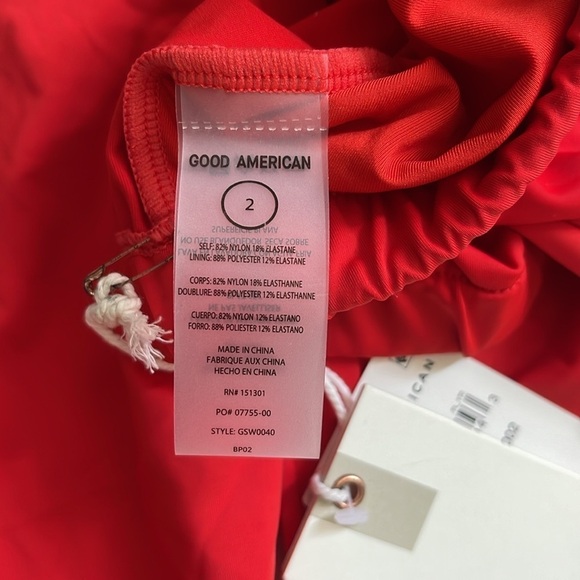 Good American Sexy Boost Tie Front Swim 3/4 Sleeve Top Bright Poppy Medium New - Picture 5 of 5